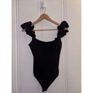 Express Body Contour Compression Ruffle Sleeve Thong Bodysuit Black Small